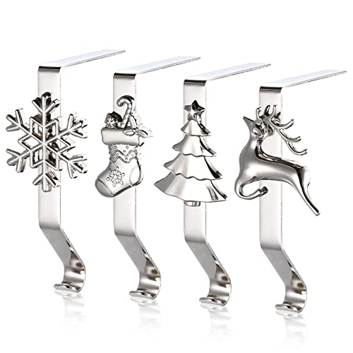 Christmas-Stocking-Holders-for-Mantle-Set-of-4-Weighted-Stocking-Hangers-for-Mantel-Fireplace-Stocking-Hooks-for-Xmas-Decoration-Silver Christmas Stocking Holders for Mantle Set of 4 Weighted Stocking Hangers for Mantel Fireplace Stocking Hooks for Xmas Decoration Silver