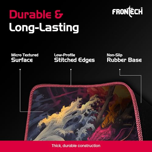 Image of FRONTECH Gaming Mouse Pad | 300mm x 250mm x 2mm | Ultra-Smooth Micro-Textured Surface | Non-Slip Rubber Base | Stitched Edges (MSP-0063 Red)