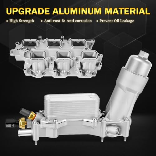 Image of Upgraded Full Aluminum Engine Lower Intake Manifold with Gasket ＆ Engine Oil Filter Housing with Oil Cooler Sensors and Gaskets Compatible with Dodge Charger Challenger Journey Jeep Wrangler