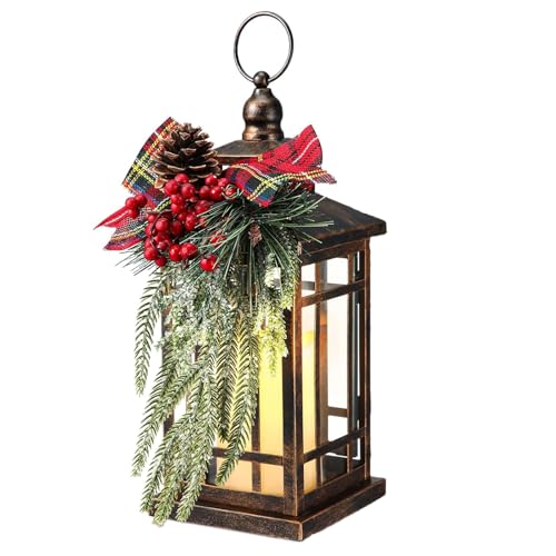Lanterne de Noël extérieure et intérieure à pile avec éclairage DEL clignotant et fini bronze