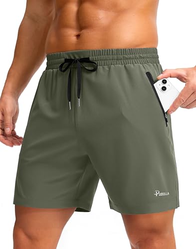Image of Pudolla Men's Running Gym Shorts with Zipper Pockets 5 inch /7 inch / Lightweight Quick Dry Running Workout Athletic Short