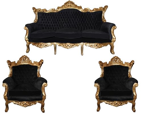 Image of Royal Carved Wooden Sofa Set | 3+1+1 Seater | Antique with Button Tufted Velvet Upholstery | Victorian Style Living Room Furniture Tufted Sofa Set Grey 3-Piece (Design 2)