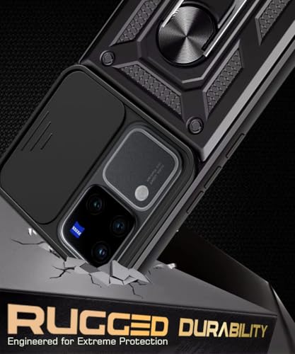 Image of WOW IMAGINE Tough Armor Bumper Mobile Back Case for Vivo V30 Pro | Sliding Camera Shield Cover | Shock Proof 360 Protection | Hybrid PC + TPU | Ring Holder with Kickstand - Black