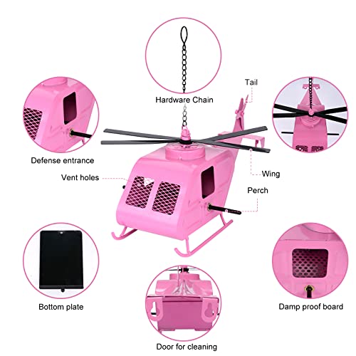 Bird Houses For Outside,Pink Birdhouses,Metal Helicopter Birdhouses, Bluebird House With Hole, Hanging Birdhouse Clearance Garden Country Cottages(Pink) #TOP3