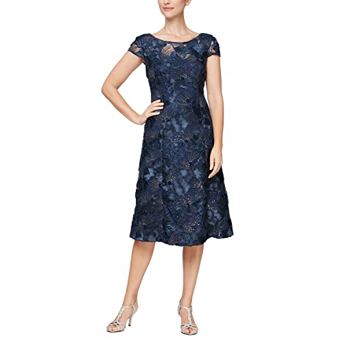 Image of Alex Evenings Women's Short Embroidered Cocktail Dress, Wedding Guest (Petite and Regular Sizes)