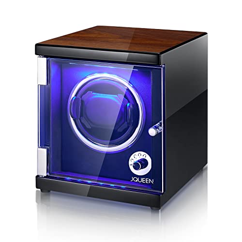 Jqueen Watch Winder For Automatic Watches, Walnut Paint Led Watch Winder With Quiet Japanese Motor, Open The Cover And Stop, 5 Working Modes #TOP9