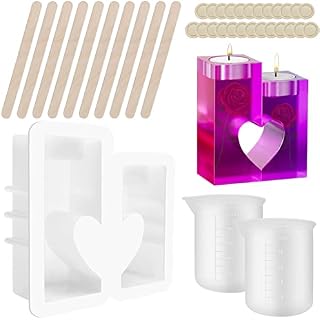 2Pcs Candle Holder Resin Mould Silicone Candlestick Molds Heart Shape Tea Light Holders Moulds DIY Handcraft Candle Holder Epoxy Casting Resin Molds for Valentine's Day Home Candle Decor