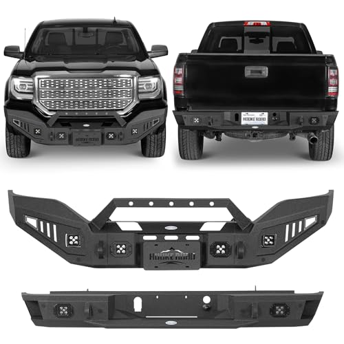Hooke Road Sierra Front and Rear Bumper Set for 2016 2017 2018 GMC Sierra 1500 Pickup Truck, Offroad Bumper with Winch Plate, D-ring Mounts, Bull Bar