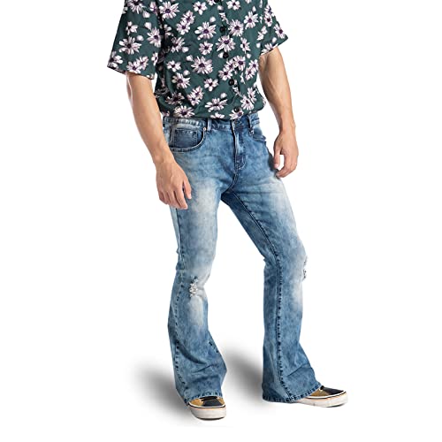 Wbestwind Men's Relaxed Stretch Bell Bottom Fit Comfort Flared Retro Leg Denim Jeans,Flo,Tag Xl Blue #TOP3