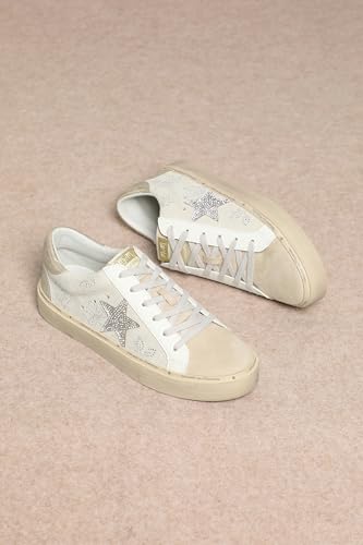 Image of Mi.iM Gaby Rubber Sole Lace-up Snake Print Suede Star Sneakers (Beige Gold, US Footwear Size System, Adult, Women, Numeric, Medium, 7.5)