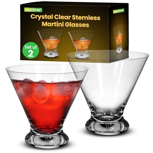 NutriChef 2 Martini Glasses 8.4 Ounce Cocktail Glass for Margarita, Manhattan & Cosmopolitan, Martini Glass for Home Bar, Evening Parties, Birthdays, Housewarming Gift, Crystal Clear