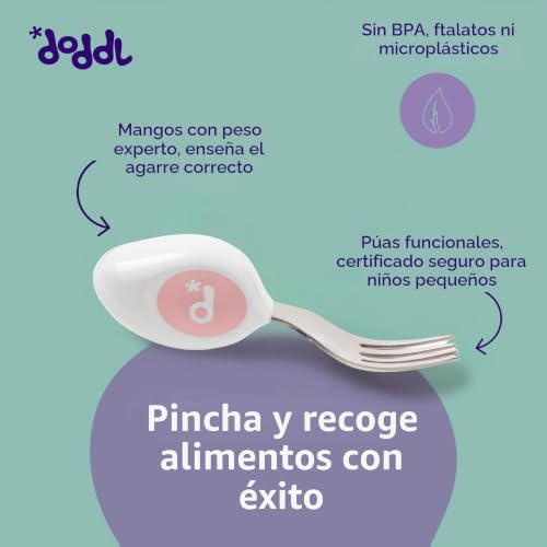 Miniatura 4 de Doddl Utensilios Para Niños Pequeños, Juego De Cucharas Y Cuchillos Ergonómicos De Acero Inoxidable Para 1 A 3 Años, Sin Bpa, Apto Para Lavavajillas, Rosa Viejo