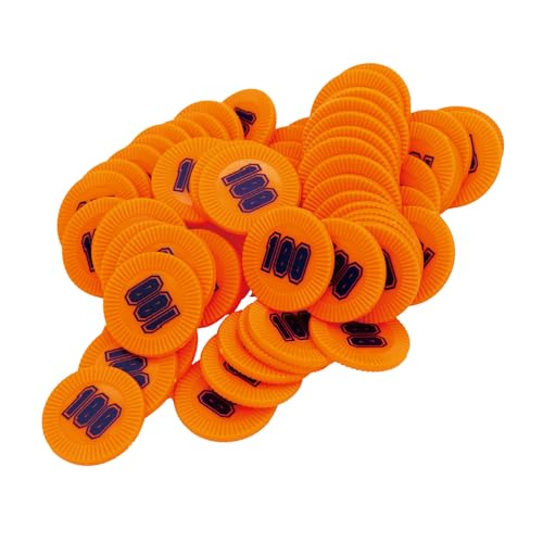 HAKITAROOM 64-Piece Plastic Casino Game Chips Set with Sunflower Pattern, Stackable for Poker, Mahjong and Other Table Games (Orange Value ? 100, 1.26 inches, 64 Pieces per Box)