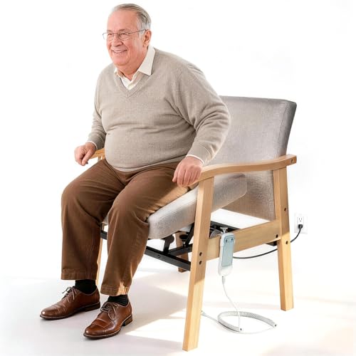 Image of EasyVibe 22 inch Extra Wide Power Lift Chair for Elderly - Compact Solid Wood & Breathable Fabric Electric Sit to Stand Chair, Motorized Upright Armchair for Seniors, Supports 280 lbs, Beige