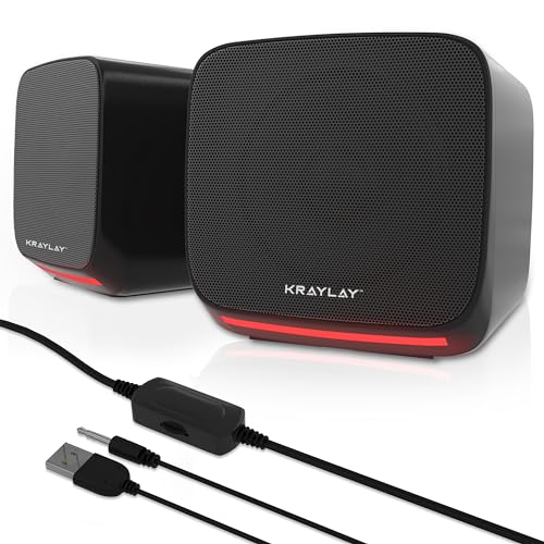Kraylay Computer Speakers - TV Speakers with 2.0 USB Aux Powered - Monitor Speakers with RGB LED Light - Mini Multimedia Stereo Speaker for Laptop