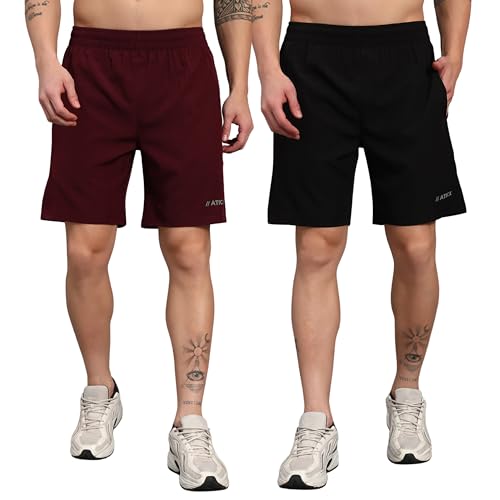 Image of ATICX Polyester Shorts for Men - Quick Dry Lightweight with Zipper Pockets - Gym, Running, Jogging, Training Half Pants for Basketball, Swimming, Badminton, Cycling, Football, Outdoor & Home Wear