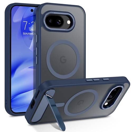 Coque Pixel 9A compatible Google avec support magnétique bleu mat GUAGUA