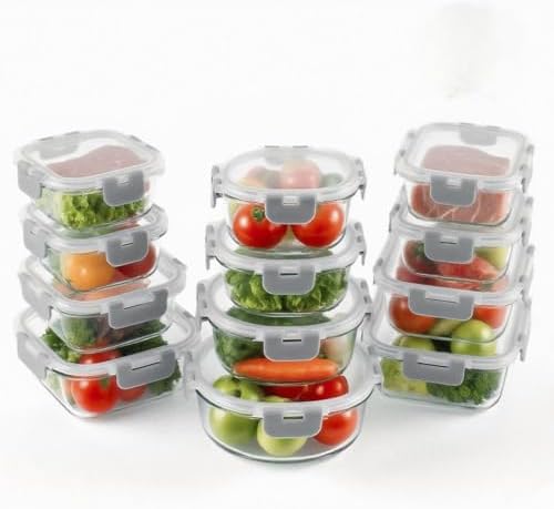 BYLWORKOUT 24 Piece Glass Storage Containers with Lids - Leak Proof, Dishwasher Safe Glass Food Storage Containers for Meal Prep or Leftovers (Grey) - Thumbnail 2