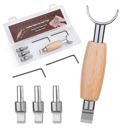 Leather Swivel Knife, Leather Working Crafting Tools Swivel Knife for Tooling, Carving Tools with Extended Wooden Handle, 3 Replaceable Blades for DIY Engraving Carving Crafts (6/7/8/9mm)