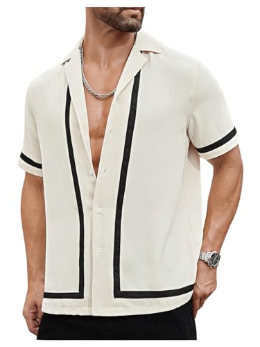 Verdusa Men's Contrast Binding Collar Shirts Casual Button Down Short Sleeve Top