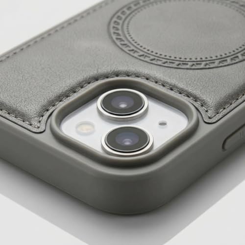 Image of amazon basics Premium PU Leather Case for iPhone 12, MagSafe Compatible Magnetic Ring, Sleek Protective Back Cover - [Gray]