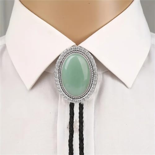 Image of Jeilwiy Bolo Tie for Men Real Stone Westwern Cowboy Ties Silver Bolos Women Leather Necktie Gift for Birthday Christmas