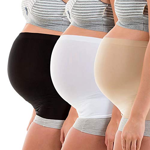 3 Pack Women Maternity Belly Band for Pregnancy Non-Slip Silicone Stretch Pregnancy Support Belly Belt Bands (Black/White/Nude, Small)
