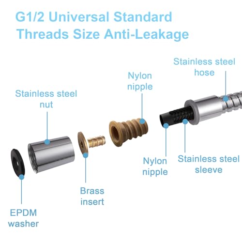 OFFO Large Bore Shower Hose 1.2m, 11mm Bore High-Flow Anti-Kink Shower Hose Stainless Steel Replacement High Pressure Shower Hoses,Universal Leakproof,Chrome