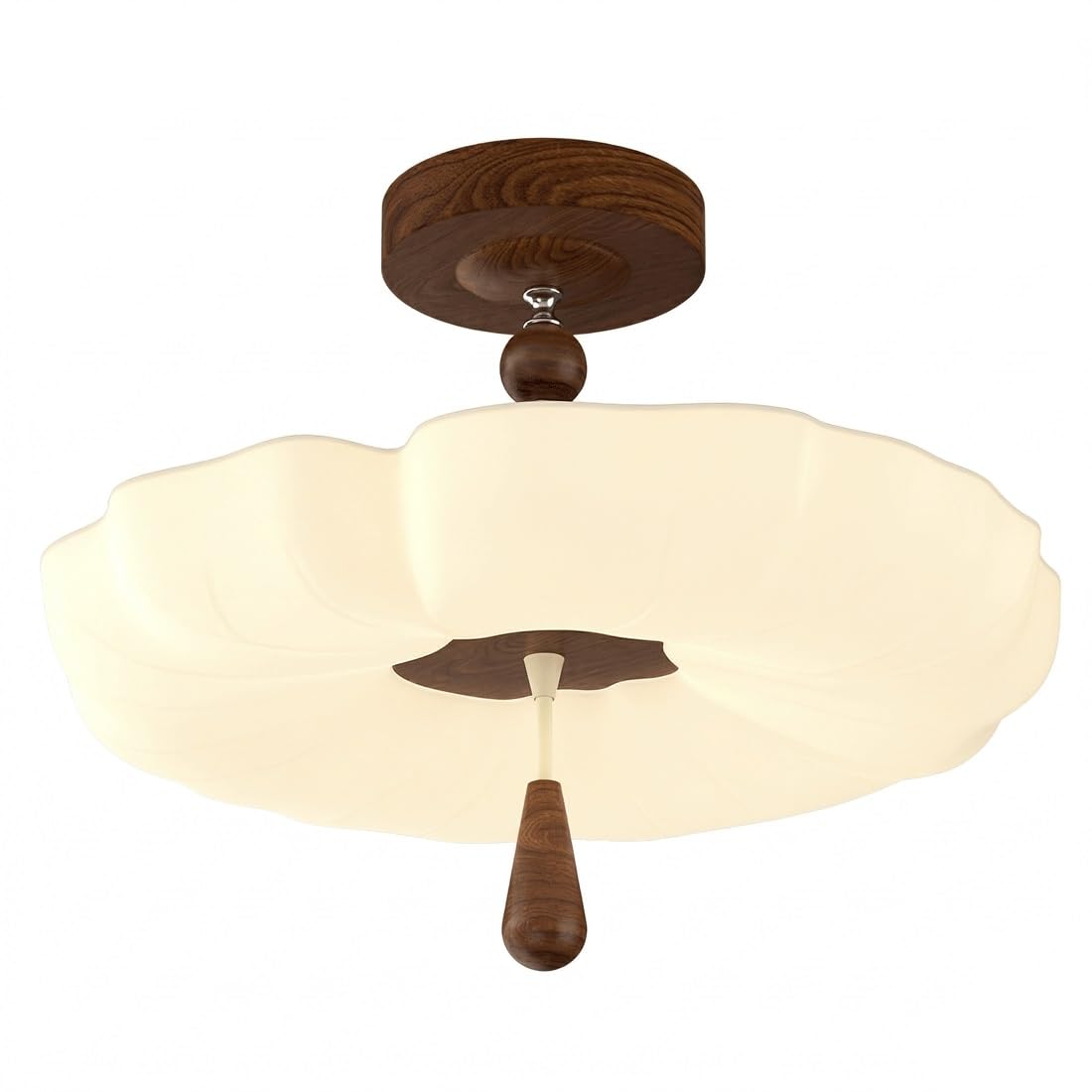 IvyLoutish French Creamy Style Ceiling Light, Creative Petal Flower Blossom Design, Sophisticated Walnut Wood Grain Texture Accents, Elegant Soft Glow, Flush Mount for Master Bedroom, Living Room