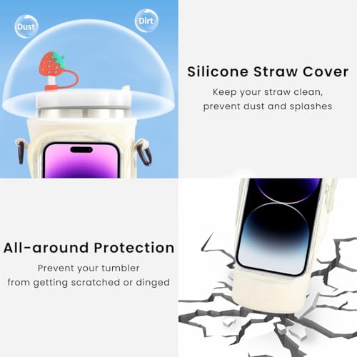 Image of HASTHIP Carry Bag for 40Oz Tumbler Cup Travel Tumbler Cup Bottle Sleeve with Touch Screen Phone Pouch & Removable Shoulder Strap Stylish Protective Drinkware Carry Bag for Stanley Cup 40Oz