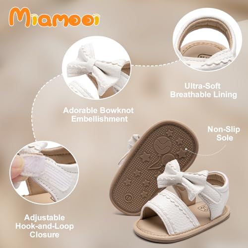 Image of Miamooi Infant Baby Girls Boys Sandals Summer Bowknot Crib Shoes Toddler Pu Leather Flower Soft Rubber Sole Dress Flats First Walker Shoes