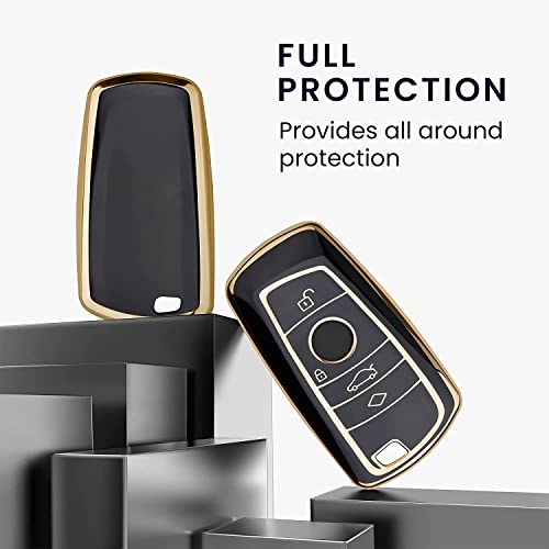 Image of Keyzone TPU car Key Cover Compatible for BMW X4, X3, 5 Series, 6 Series, 3 Series, 7 Series 4 Button smart Key (Type1) (Gold Black)