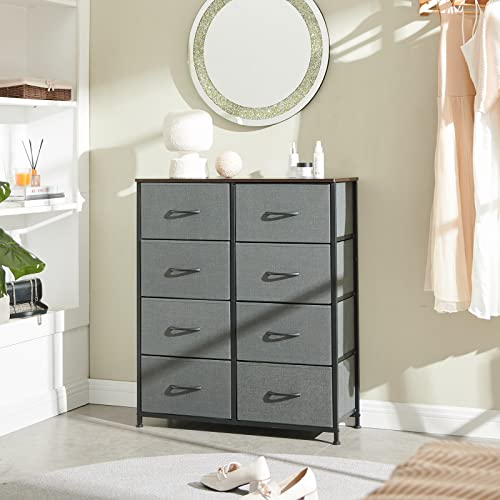 Somdot-Dresser-for-Bedroom-with-8-Drawers-4-Tier-Wide-Storage-Chest-of-Drawers-with-Removable-Fabric-Bins-for-Closet-Nursery-Bedside-Living-Room-Laundry-Entryway-Hallway-Charcoal-GreyDark-Walnut