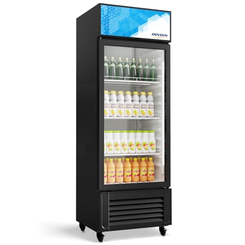 Image of ROVSUN 10 Cu.Ft Beverage Refrigerator Commercial ETL NSF, Display Refrigerator Beverage Cooler Glass Door Merchandiser Refrigerator Fridge w /Adjustable Shelves LED Light for Bar Restaurant Cafe
