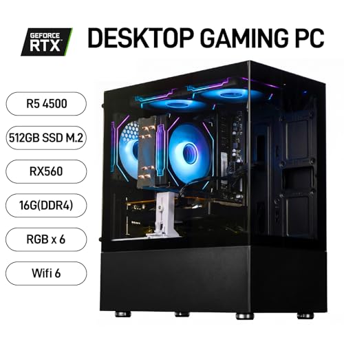 Image of LXZ Gaming PC Desktop - Ryzen 5 4500 Gaming Desktop PC, Radeon RX 560 4GB GPU, 16GB DDR4 RAM, 512GB NVMe SSD, Prebuilt Tower Computer for Gaming, Office, Streaming & Home Business