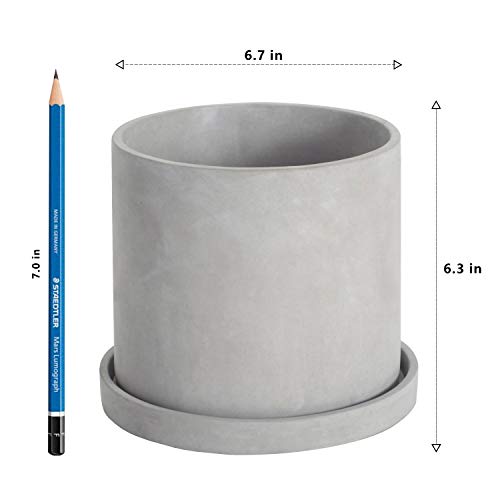 Ekirlin 6 Inch Flower Plant Pot Indoor - Grey Cement Garden Planter Concrete Planter With Drain Hole Saucer thumb #2