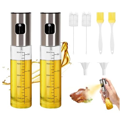 Lanovuto Oliesproeier voor spijsolie, 100 ml oliespuitfles, oliesprayer, oliespray voor koken, olijfoliespray, oliesproeier voor heteluchtfriteuse, airfryer (2 stuks)