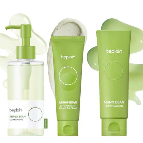 beplain Mung Bean Trio - Cleansing Oil & Cleansing Foam & Peeling Gel | Fragrance-Free | Pore Care Start with Mung Bean | Korean Skin Care | Suitable for Sensitive Skin