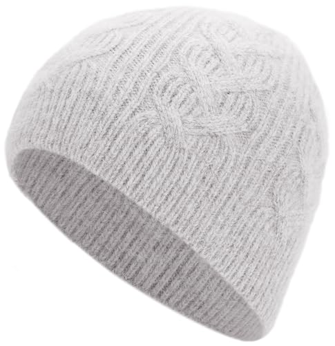 Womens Grey Cashmere Beanie Hat Winter Warm Knit Beanie Skull ...