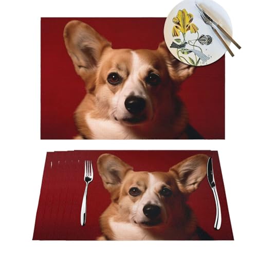 Set de table tissé Corgi en PVC lavable et antidérapant pour table de cuisine x4