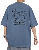 [Bligo] tシャツ 半袖 夏服 丸首 メンズ 猫柄 綿100 ゆったり 無地 大きいサイズ 吸汗速乾 可愛い 涼しい カジュアル 通気性 人気 薄手 バック プリント 春秋 洋服 おしゃれ プレッピー 柔らかい肌触り 仕事 Blue-2XL