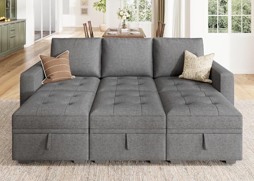 Image of HONBAY Modular Sectional Couch Sleeper Sofa Bed with Storage Seats Oversized Sectional Couches for Living Room,Grey
