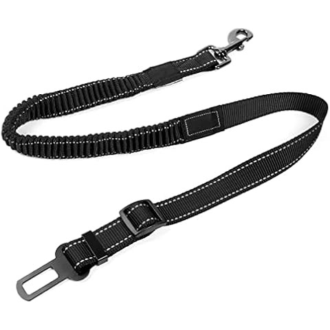 Hwanjia Dog Seat Belt for Car Adjustable Length Elastic Bungee Harnesses Belt Pet Cat Dog Seatbelt Harness 360 Degree Swivel Attach Heavy Duty Carabiner Clip Dog Accessories Cover