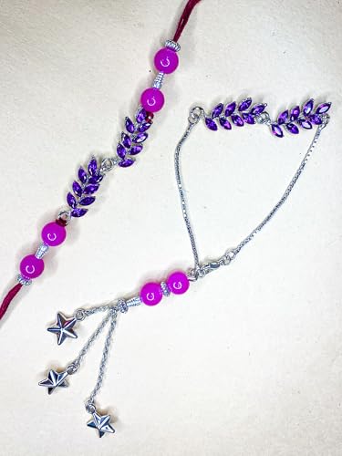 Image of Mahi Rakhi for Brother and Bhabhi with Studded Crystals and Tassels (PARCOL1105521PR)