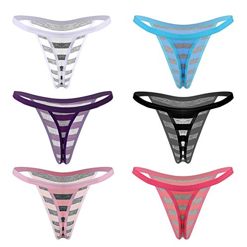 Closecret Women’s Panties Cotton Thongs Pack Of 6Pcs G-String (Large - X-Large, Stripe) #TOP1