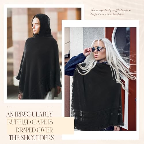 Women Hooded Cape Ponchos Sweater Solid Knit Versatile Lightweight Shawl Wrap Scarf Cape Poncho Accessories4