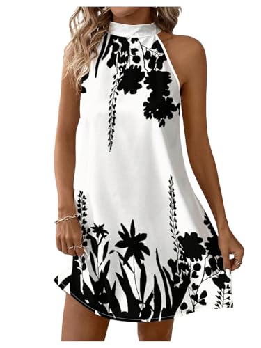 Image of Floerns Women's Sleeveless Floral Print Sundress Halter Neck A Line Short Dress