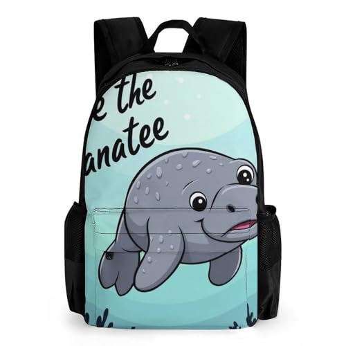 Save Manatee Art Daypack Polyester Anti-Theft Multipurpose Bookbag Big Capacity Gym Outdoor Hiking Backpack With Adjustable Shoulder Straps
