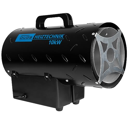 Güde Gasheizgebläse GGH 10 L (220-240 V, 10000 W Heizleistung, 580 m³/h Gebläseleistung, Piezozündung, Edelstahlbrenner, 700mbar Druckminderer, 1,5 m Gasschlauch), Schwarz