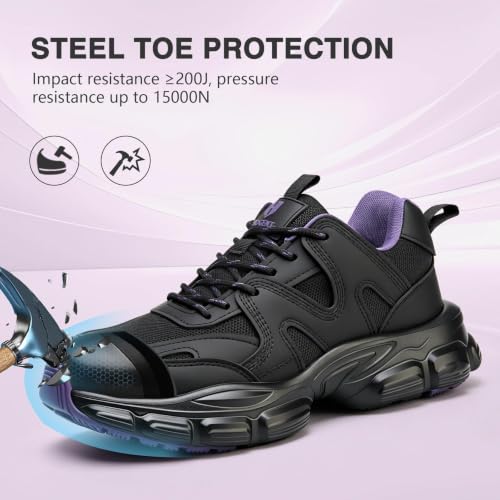 Image of Hogent Steel Toe Shoes for Men Women, Wide & Non-Slip Work Shoes